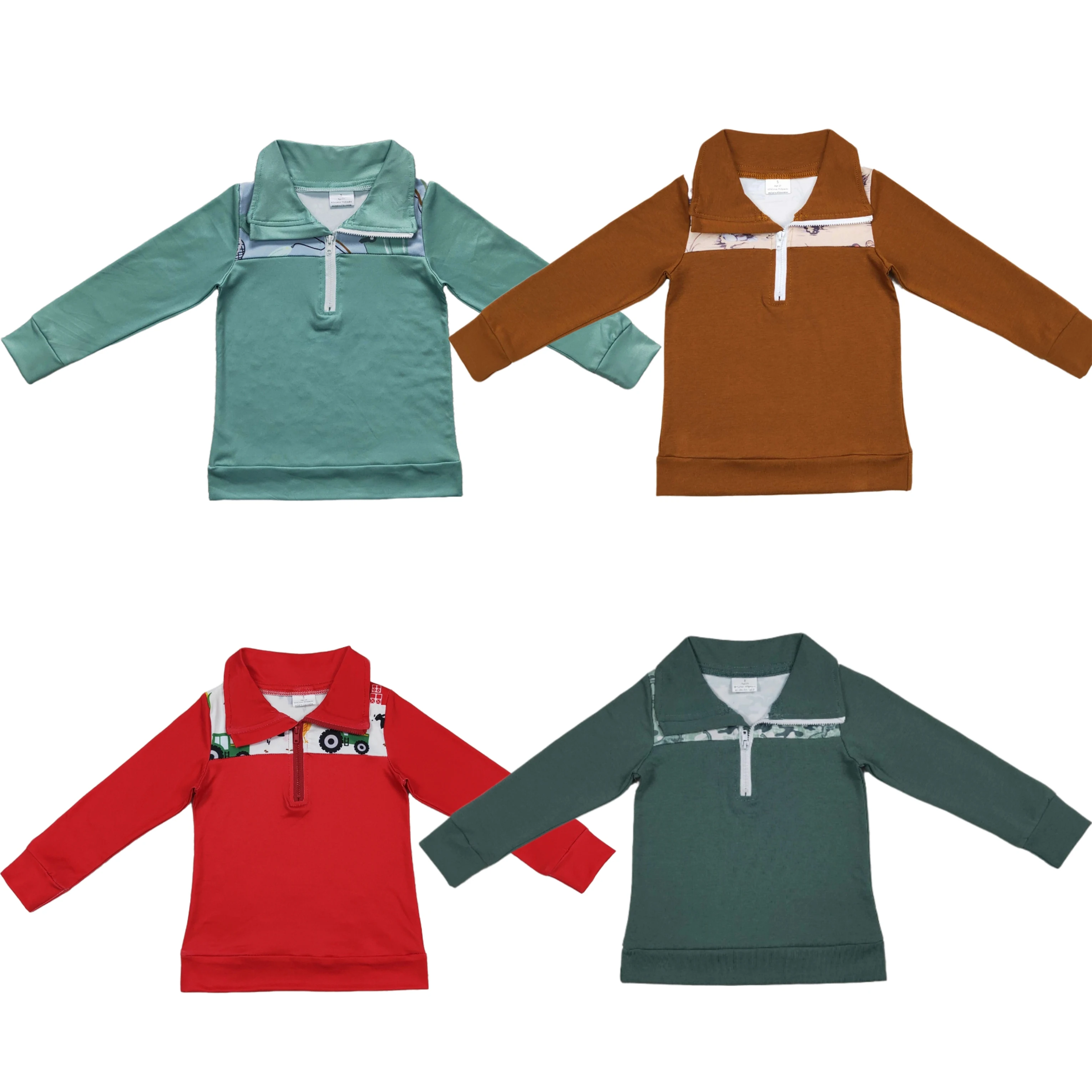 

Wholesale Toddler Clothes Long Sleeve Shirt Baby Boy Green Camo Tee Lapel T-shirts Children Kids Zipper Clothing
