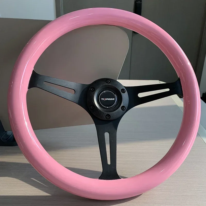 Custom Universal Racing Solid Wood 350mm Steering Wheel Classic Pink Color Modified Car Racing Steering Wheel