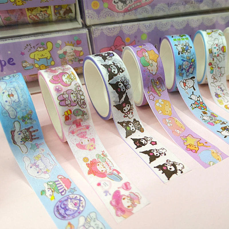 10Roll/Pack Sanrio Washi Tape Mymelody Kuromi Cinnamoroll Pom Pom Purin Pochacco Sticker Student Masking Decorative Tape gifts