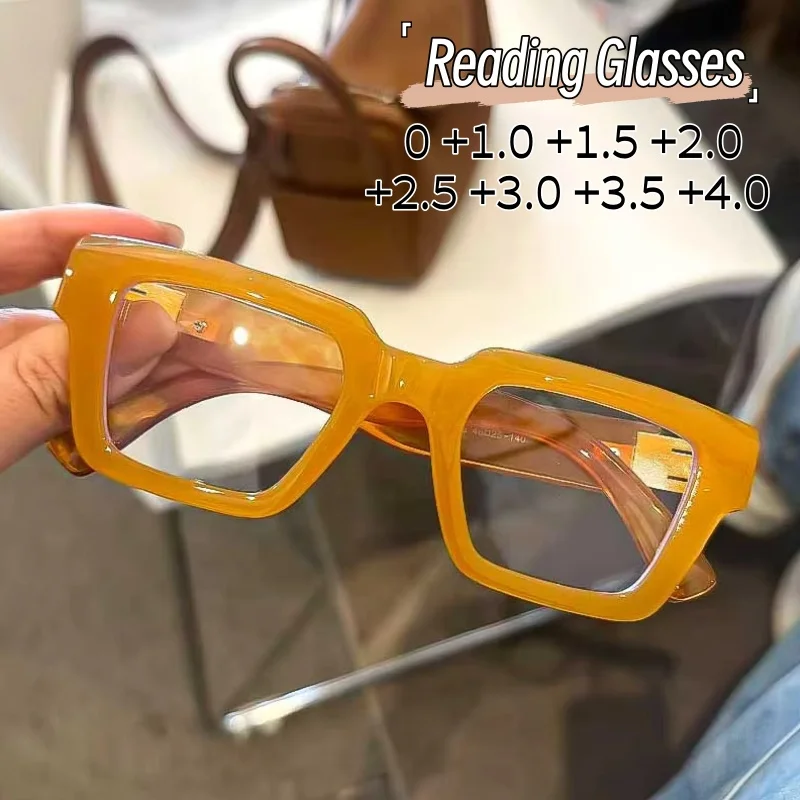 Fashionable Retro Square Thick-framed Reading Glasses Simplicity High-definition Anti-blue Light Protect Eyes 0 To +4.0
