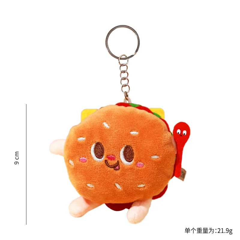 Cute Fast Food Plush Keychain Hamburger Fries Hot Dog Drum Bun Stuffed Doll Bag Pendant Food Keyring Backpack Decor view 5