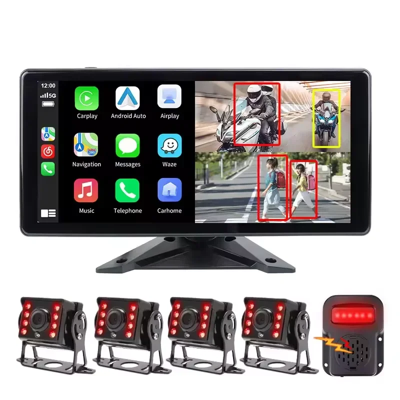 4ch c a mera 10.36 Ahd 1080p Bus 360 Bird View Sistema di sicurezza per camion con ausilio inverso Touch Screen Sistema di parcheggio Carplay Scatola nera per auto