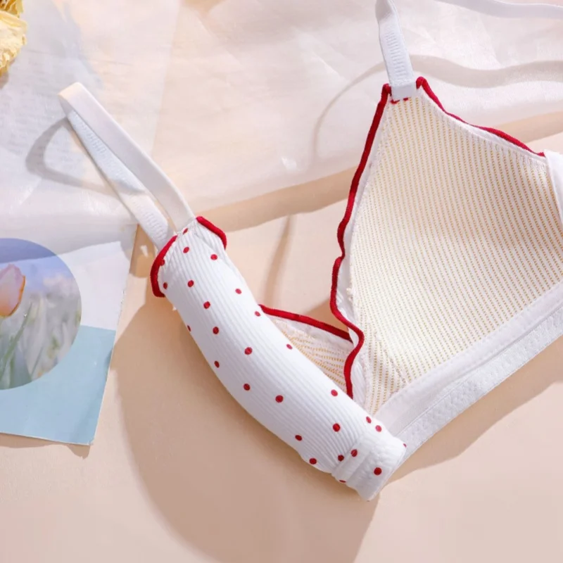 Imagen 6: Conjunto de sujetador inalámbrico lindo y dulce, bralette de copa triangular de algodón suave y cómodo, lencería push-up sin aros para adolescentes