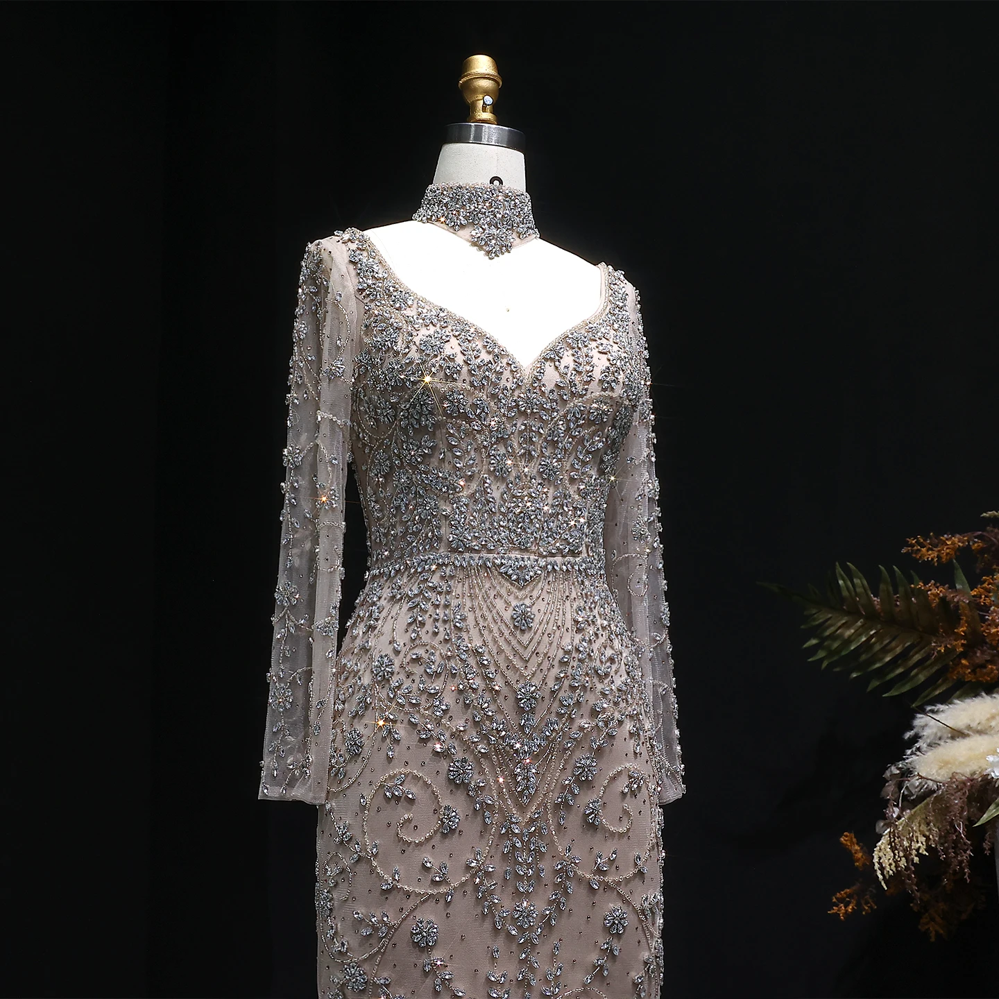 Sharon Said Luxuriöses Arabisches Dubai Rosa Meerjungfrauenkleid mit Langen Ärmeln, Perlenbesetztes Formelles Abendkleid für Hochzeit, Party, Ball, SS181 Maßanfertigung – Detail 19