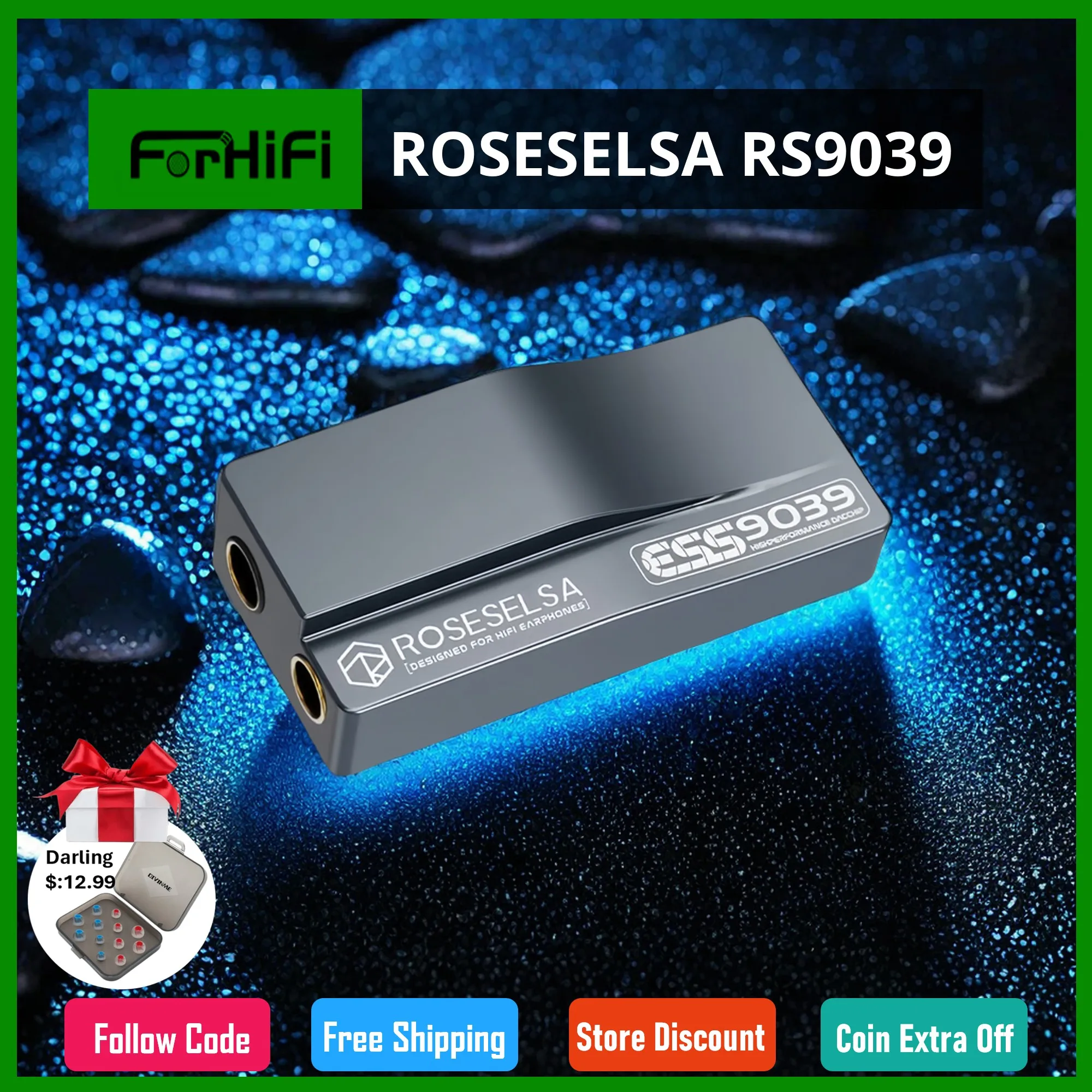 Roseselsa เครื่องขยายเสียงหูฟังเกรดเรือธงแบบพกพา RS9039 USB DAC/แอมป์ใหม่ทั้งหมด ES9039Q2M ชิป typec DSD256เอาต์พุต3.5มม. 4.4มม.