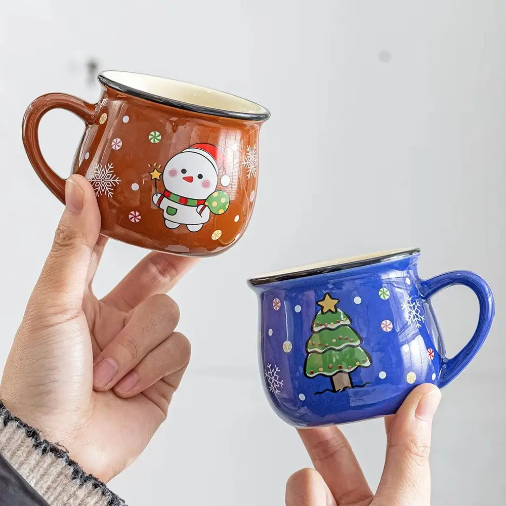 2025 Protable Ceramic Christmas Mousse Cup Cartoon Santa Claus Bakery Dessert Cup Coffee Breakfast Children Water Cup Gift