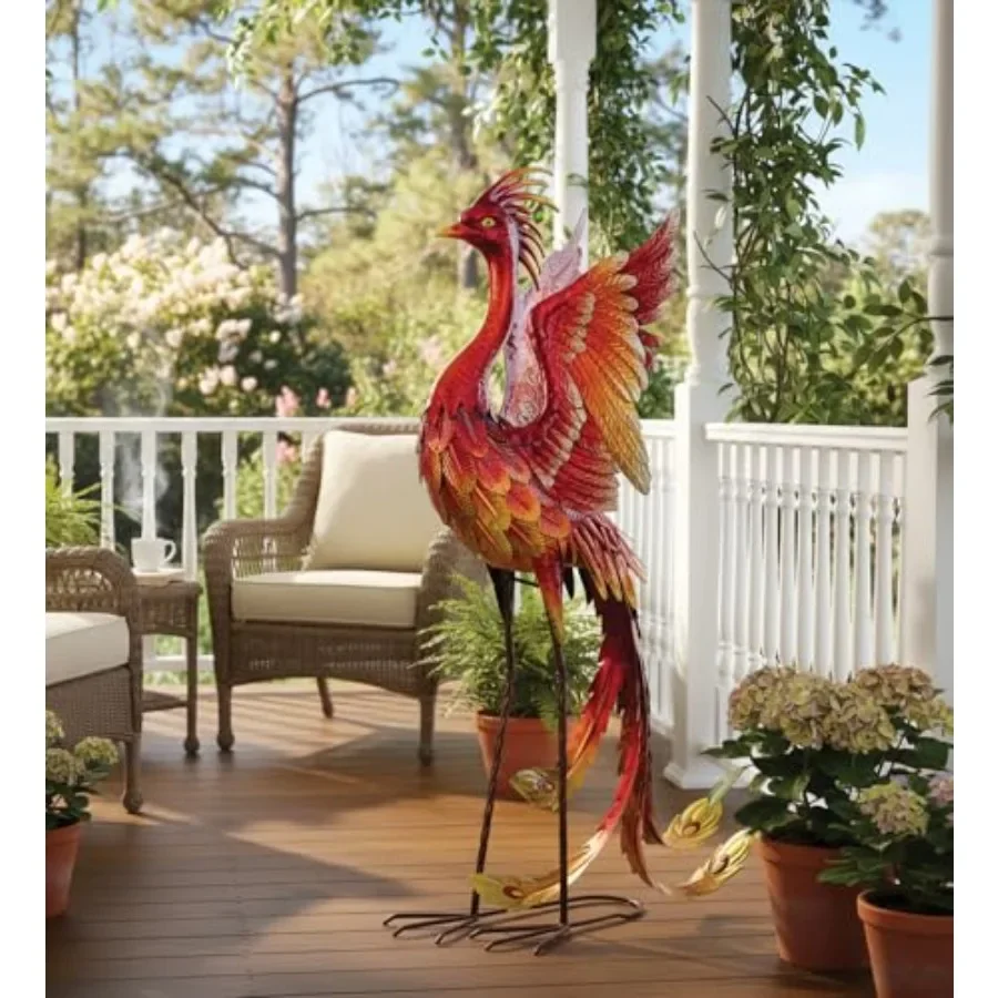 Phoenix Metal Statue for Indoor Outdoor Garden Yard Art, Iron, Bronze, Weather-Resistant Finish
