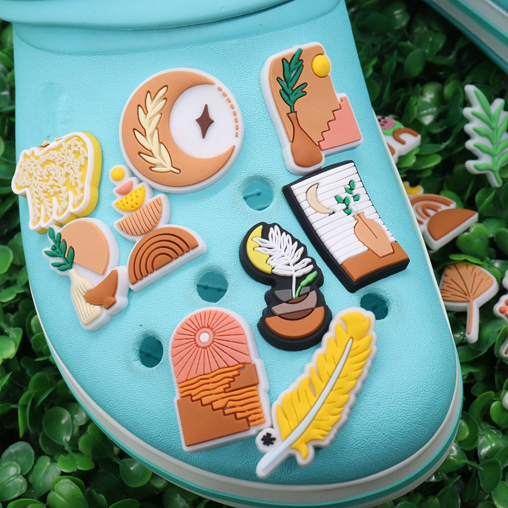 1-25Pcs Leaf Wheat Rainbow PVC Shoe Charms Autumn Slippers Buckle Clog Decoration DIY Man Woman Phone Case