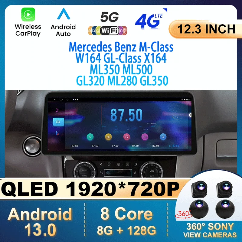 

12.3" Android 13 For Mercedes Benz M-Class W164 GL-Class X164 ML350 ML500 GL320 ML280 GL350 Car Stereo Radio Multimedia Player