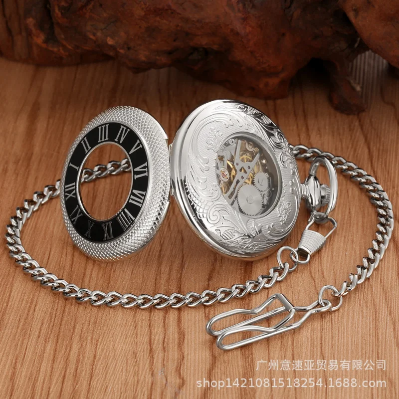 Roman Literal Big Pocket Watch, Manipulador Manual, Movimento Mecânico, Oco Epoxy Prata, Em Estoque, Venda Direta, Novo