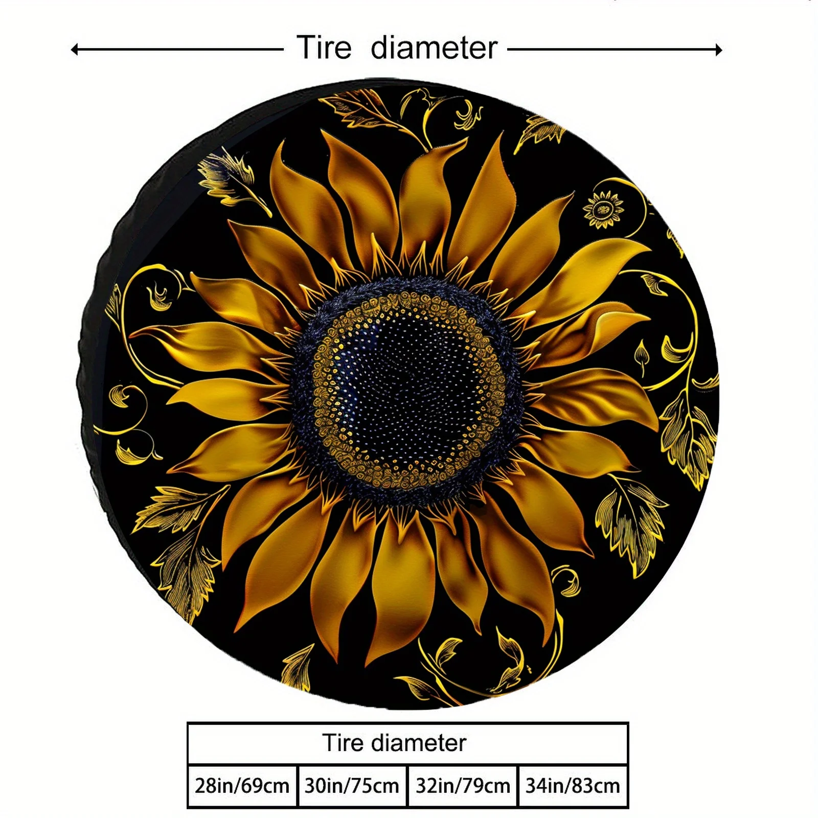Golden Sunflower, Universal Car Spare Tire Cover, Compatible With Multiple Models, Various Cool And Cute Fashionable Patterns, S