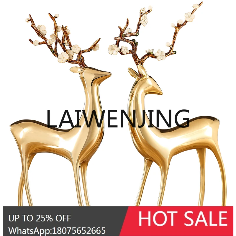 Brass Deer Decoration a Pair of All Copper Sika Deer American Simple Style Living Room and Wine Cabinet Decorations Furnishings