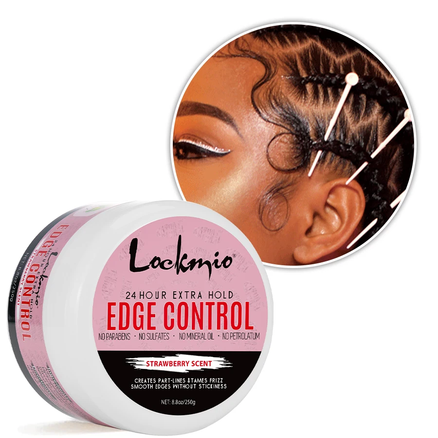 LOCKMIO 250g Edge Control Wax Strawberry Scent Hairstyle Pomade Taming Baby Hair 24 Hour Extra Hold Defining Hair Bangs Gel