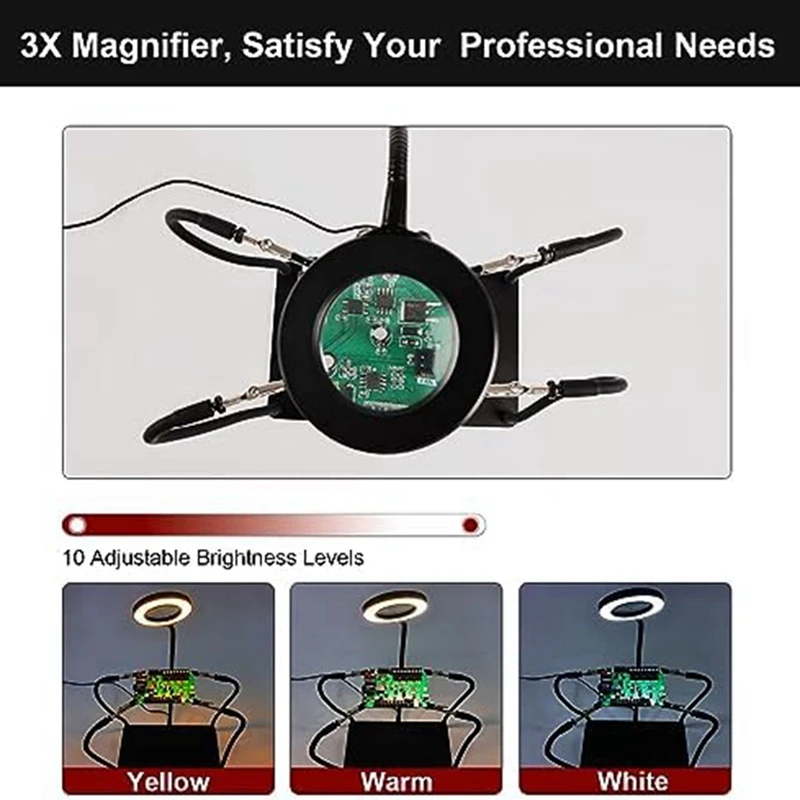 Soldering Tool With 3 LED Magnifying Lights PCB Holder 4 Flex Arm Soldering Stations For Electronic Soldering Repair Jewelry