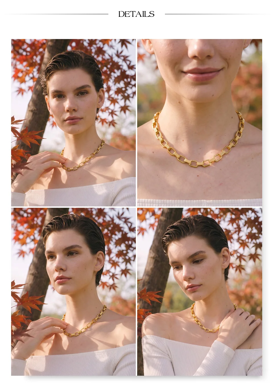 Yhpup Edelstahlkette, modische Halskette für Damen, 18K Goldfarbe, PVD-beschichtet, strukturiertes Metall, Statement-Schmuck – Detail 6