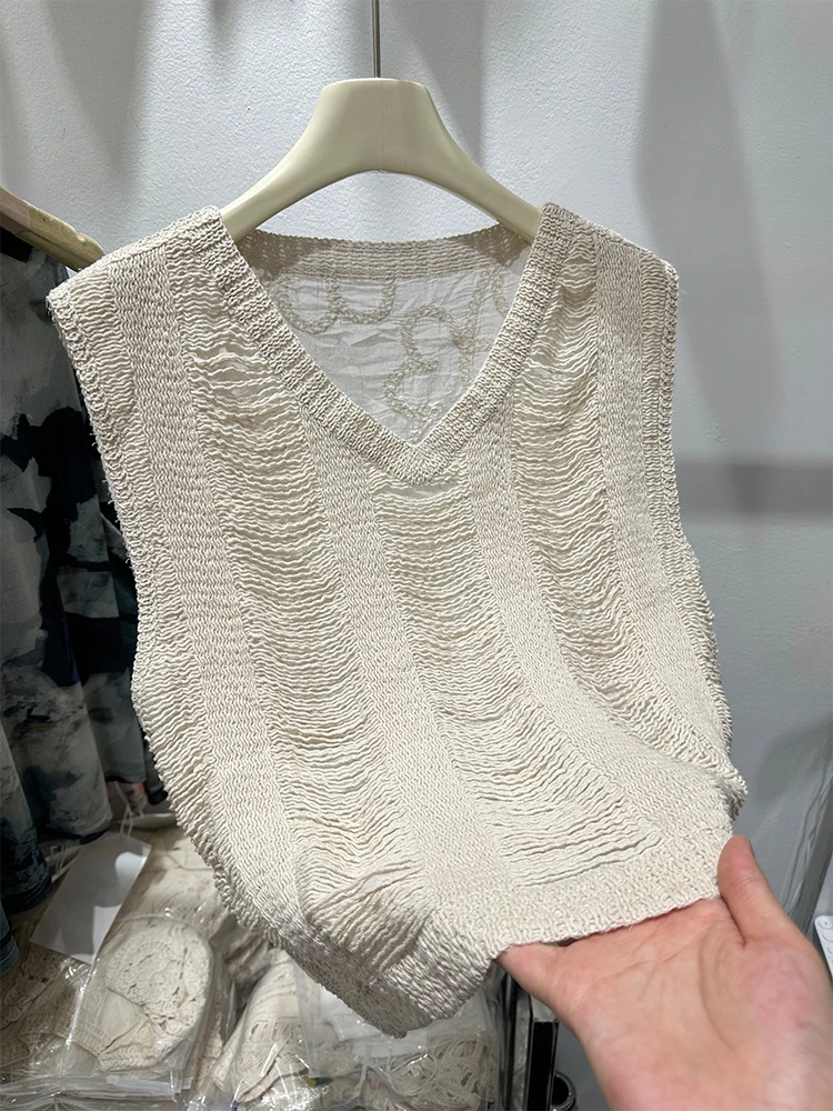 Retro Chic Dzianinowa Kamizelka Damska Luźna Warstwowa Dekolt V Letnia 2024 Koreańska Wygodna Swobodna Moda Casual Prosta Linia