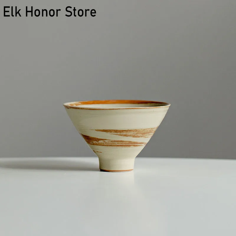 2 قطعة/مجموعة الرجعية اليدوية الملتوية Galze السيراميك الشاي كوب نمط هادئ الخيزران قبعة فنجان الإبداعية مخروط ماستر كوب الشاي الكونغ فو مجموعة 80 مللي