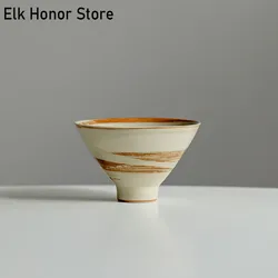 2pc/Set Retro Handmade Twisted Galze Ceramic Tea Cup Quiet Style Bamboo Hat Teacup Creative Cone Master Cup Kung Fu Tea Set 80ml
