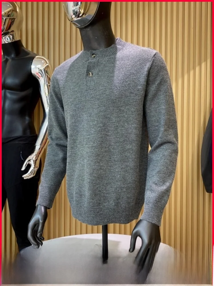 

Soft Comfortable Men's Casual Henry Collar Knitted Sweater Loose Fit Autumn Winter New Arrival Faionable Polyester Fiber