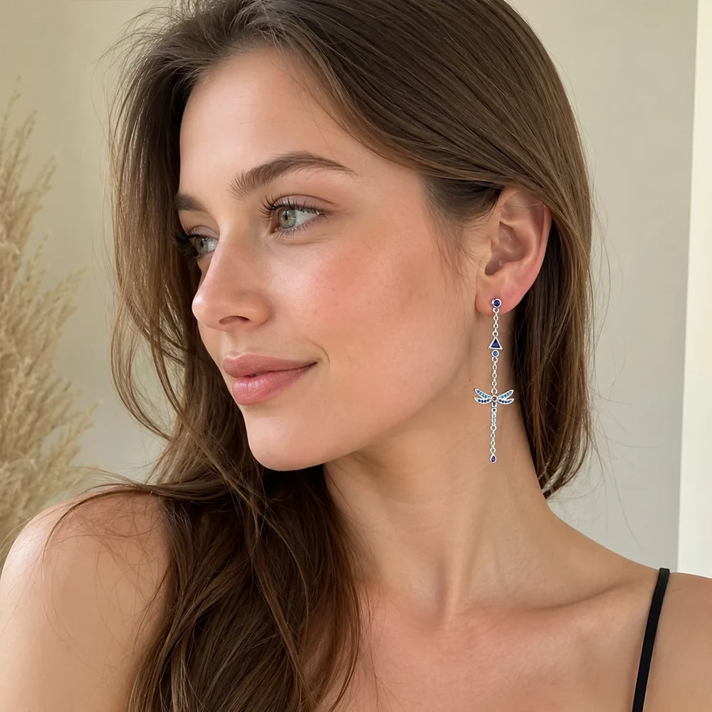 Earrings Play Of Colours Dragonfly,Europe Lightness Fine Jewelry For Women Summer Brand New Sterling Silver 925 Gift