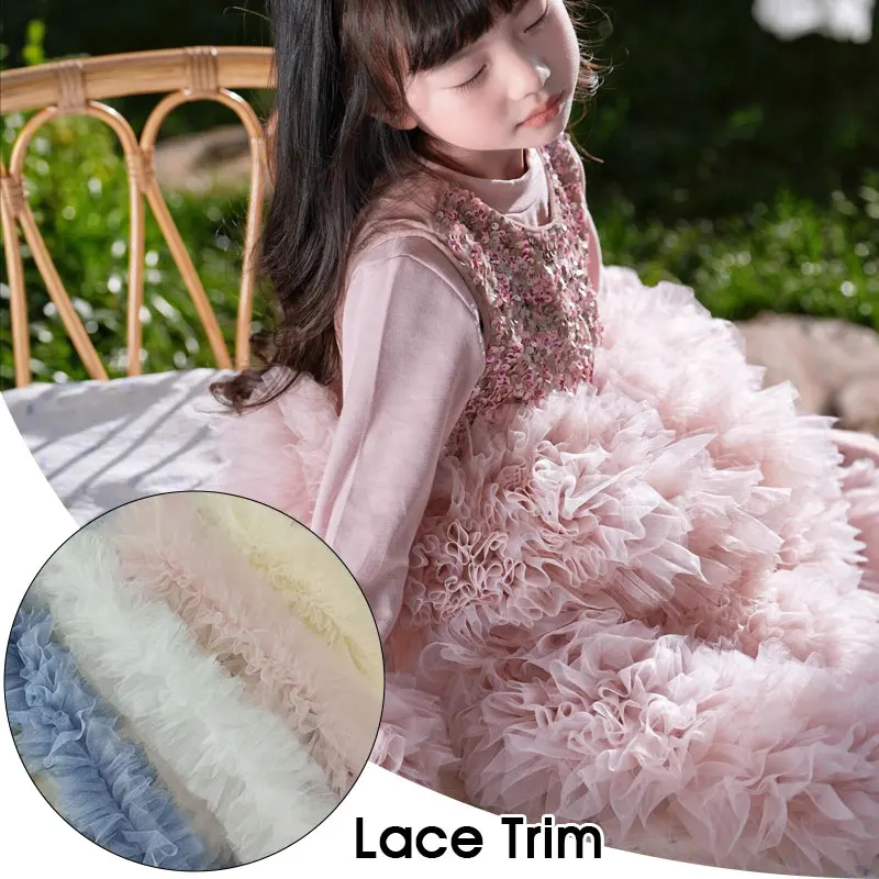 3ヤード5層暗号化3dメッシュプリーツレーストリム、ウェディングドレスショール、バブルスカート、シャツの襟、diy装飾生地用