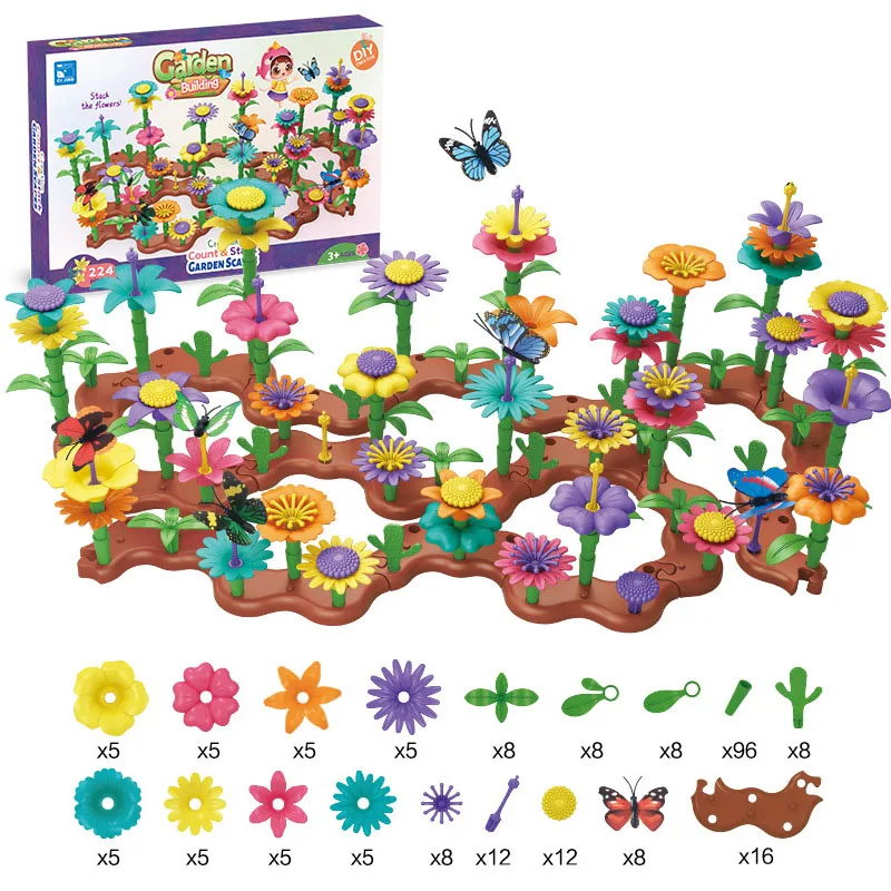 

New Flower Garden Building Toys for Girls Gardening Pretend Gift for Kids Stacking Game Toddlers Playset Educational Activity