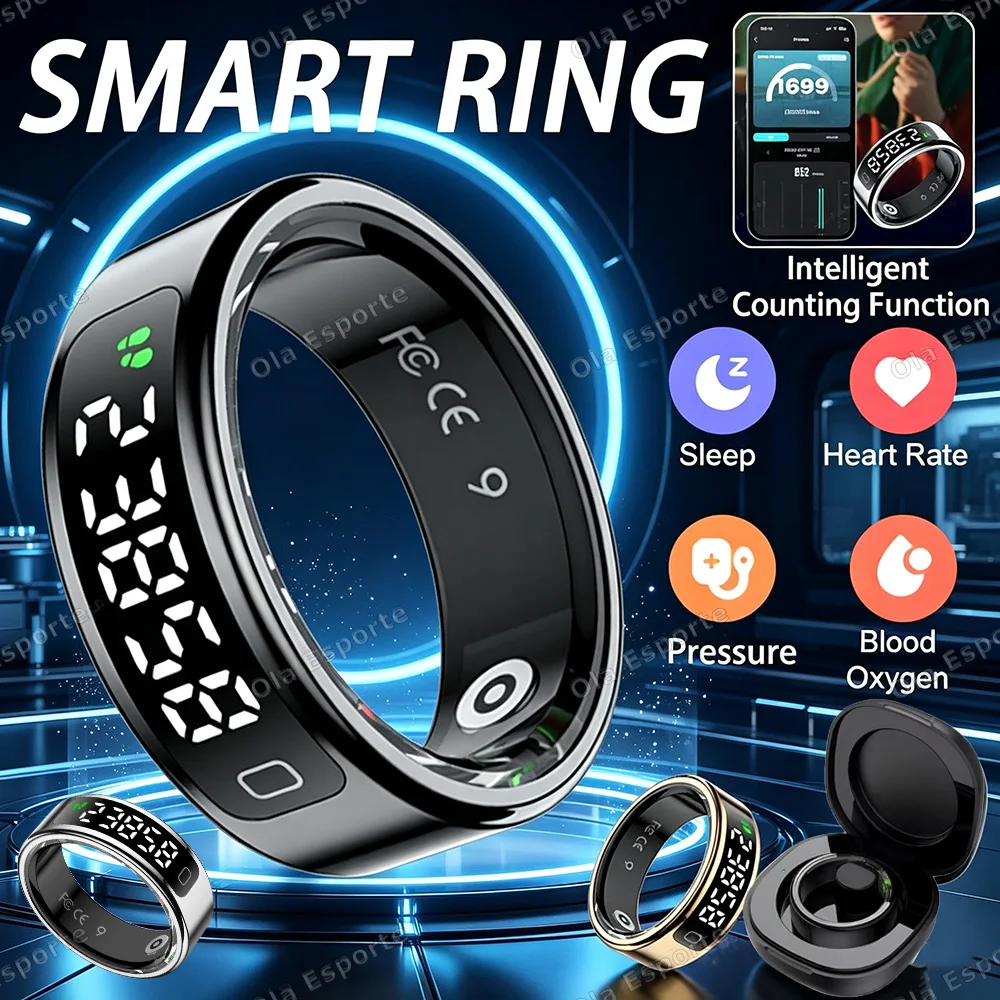 New Count Smart Ring Charging Case Heart Rate Blood Pressure Monitor Men Women Smartring Waterproof Health Multi Sport Ring R12