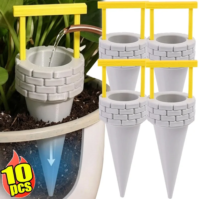 PLA Self Watering Succulent Planter Mini Well Shape Flower Pot Automatic Watering Device Rustic Decorative Container for Desktop