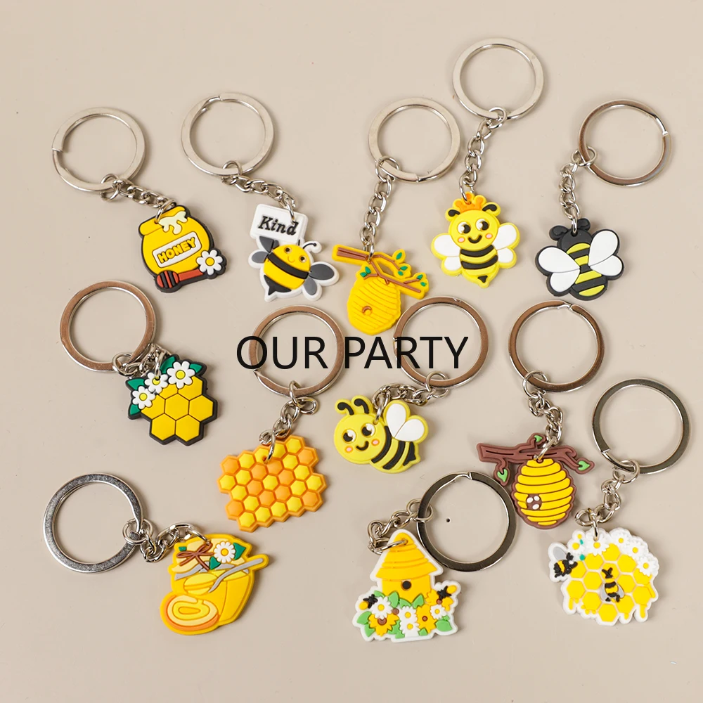 LLavero temático de abeja de miel de dibujos animados, colgante de mochila de panal para niños, recuerdos de fiesta de cumpleaños, regalo de Baby Shower, rellenos de piñata, 12 Uds.