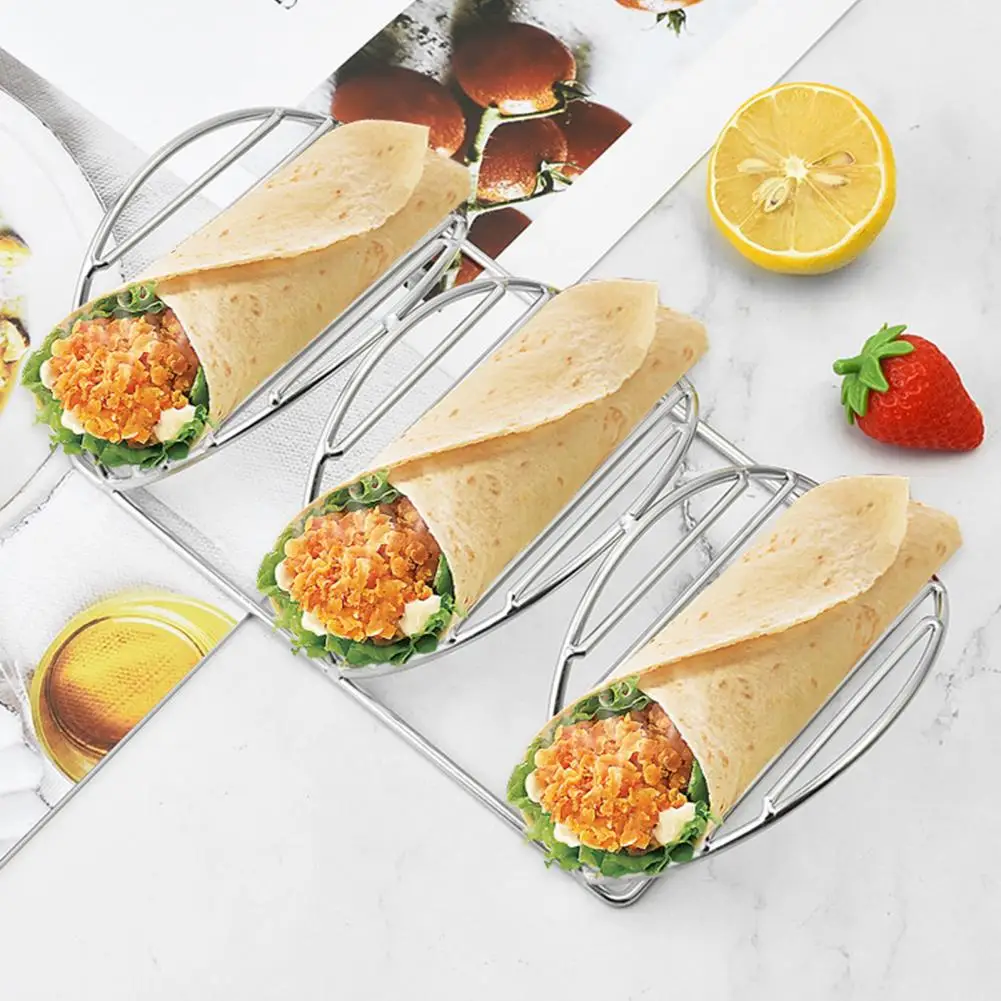 Taco Stand for Shells Stainless Steel Taco Holder Stands for 3 Tacos Rust-proof Heat-resistant Tray Plates for Shells Burritos