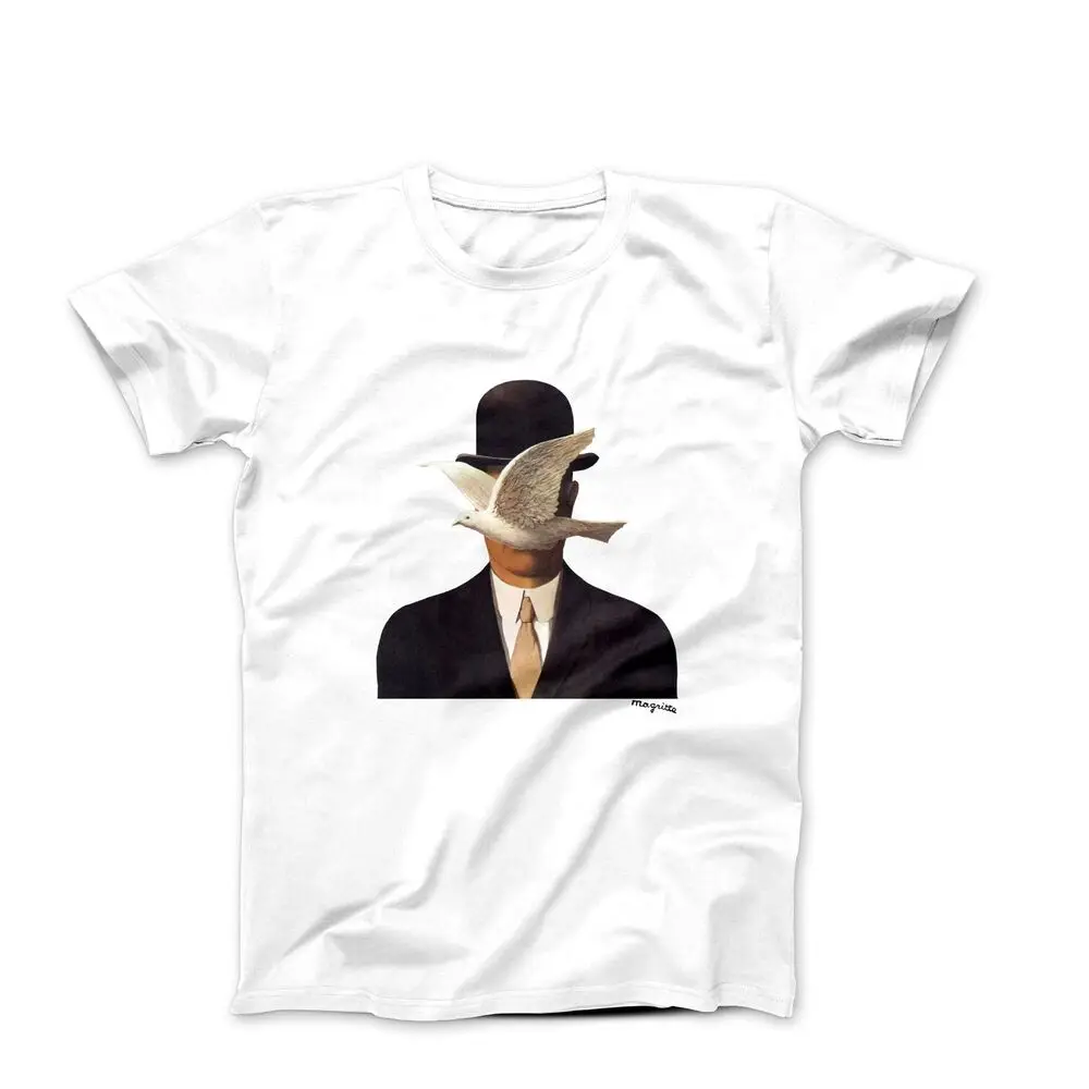 Rene Magritte Man In Bowler Hat With Dove (1964) Art T-shirt High Quality 100%Cotton Short Sleeve