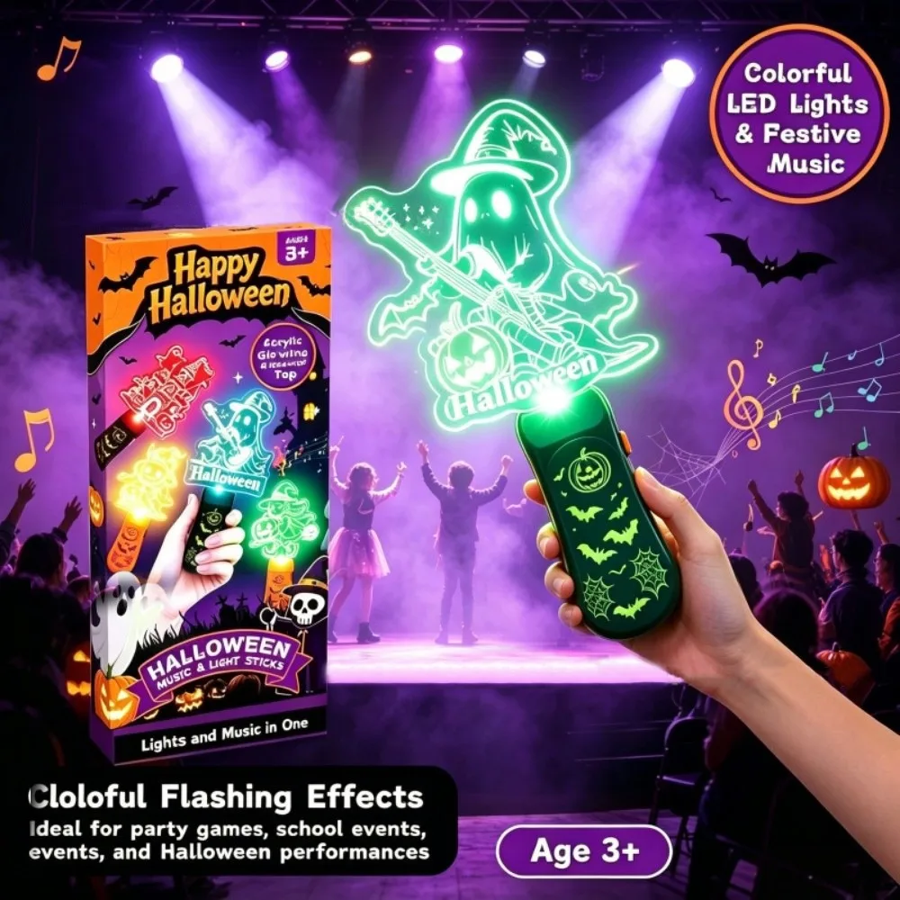 Halloween Lamp LED Glow Sticks with Sound Snowman Elk Colorful Mini Handheld Night Lights Santa Claus Christmas Wands