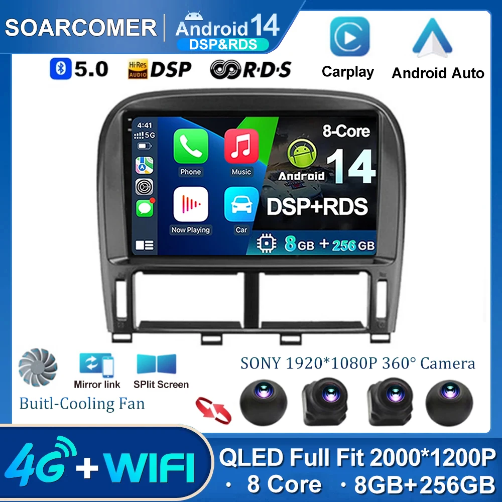 10“ QLED 2K Android 14 Car Radio For Lexus Ls430 2003 - 2006 Multimedia Video Player GPS 2din Carplay Auto Stereo  Tape Recorder