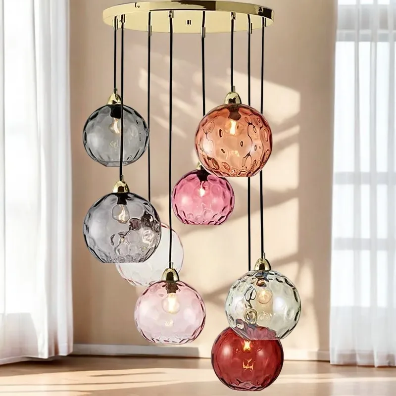 Modern Suspension Light Fixture Nordic Colored Glass Chandelier for Living Room Dinning Bedroom Room Lustre Home Decoration