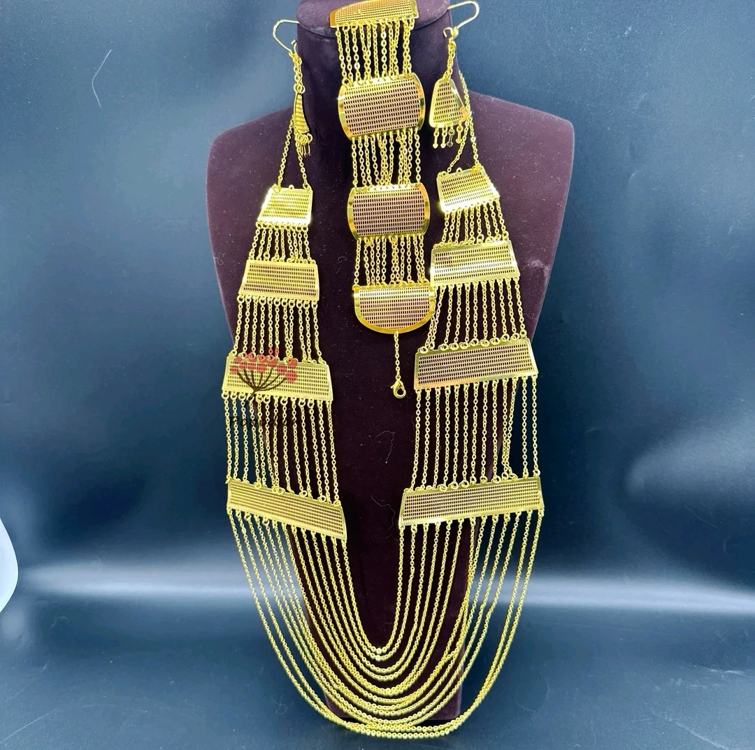 

New Dubai 24K Gold Plated Necklace Earrings Bracelet for Women's Wedding Party Jewelry Set DD10514