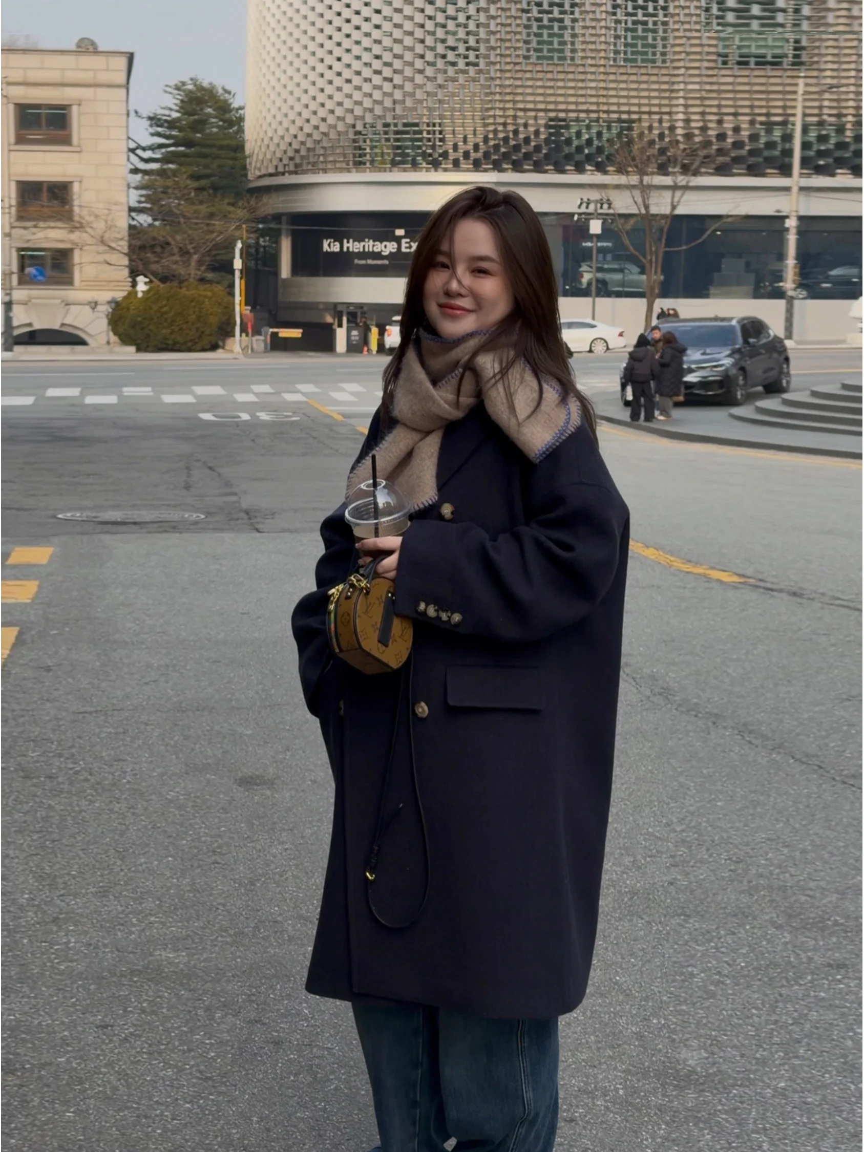 

JoJo Personal Collection Wool Blend Tweed Long Double Breasted Coat MK3978 Casual Sle Women's Faion Mid-Length Coat