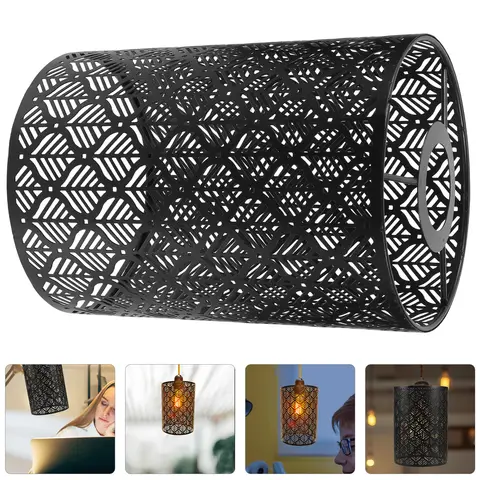 गढ़ा लोहे का खोखला लैंपशेड आधुनिक सजावटी लोकप्रियता दीवार डेस्क लैंपशेड टेबल के लिए काला बड़ा 6 best sales काले धातु लैंप शेड - №1