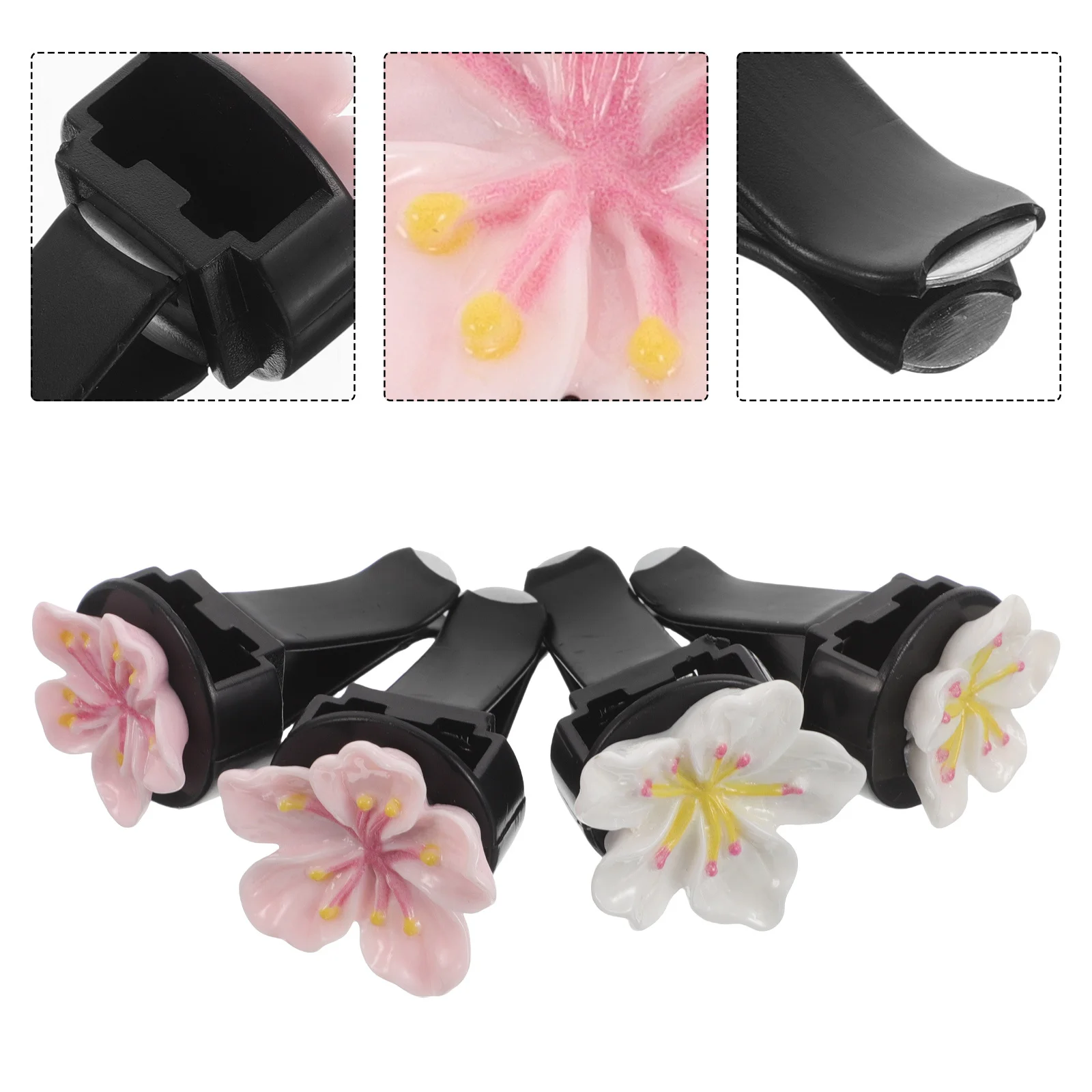 

4Pcs Flower Vent Clips Car Air Conditioning Floral Outlet Clip Peach Blossom Scented Auto Interior Decor Accessories Long
