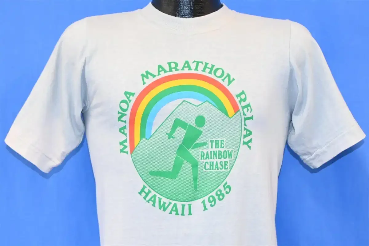 80s Manoa Marathon Relay Hawaii Rainbow Chase T Shirt Small