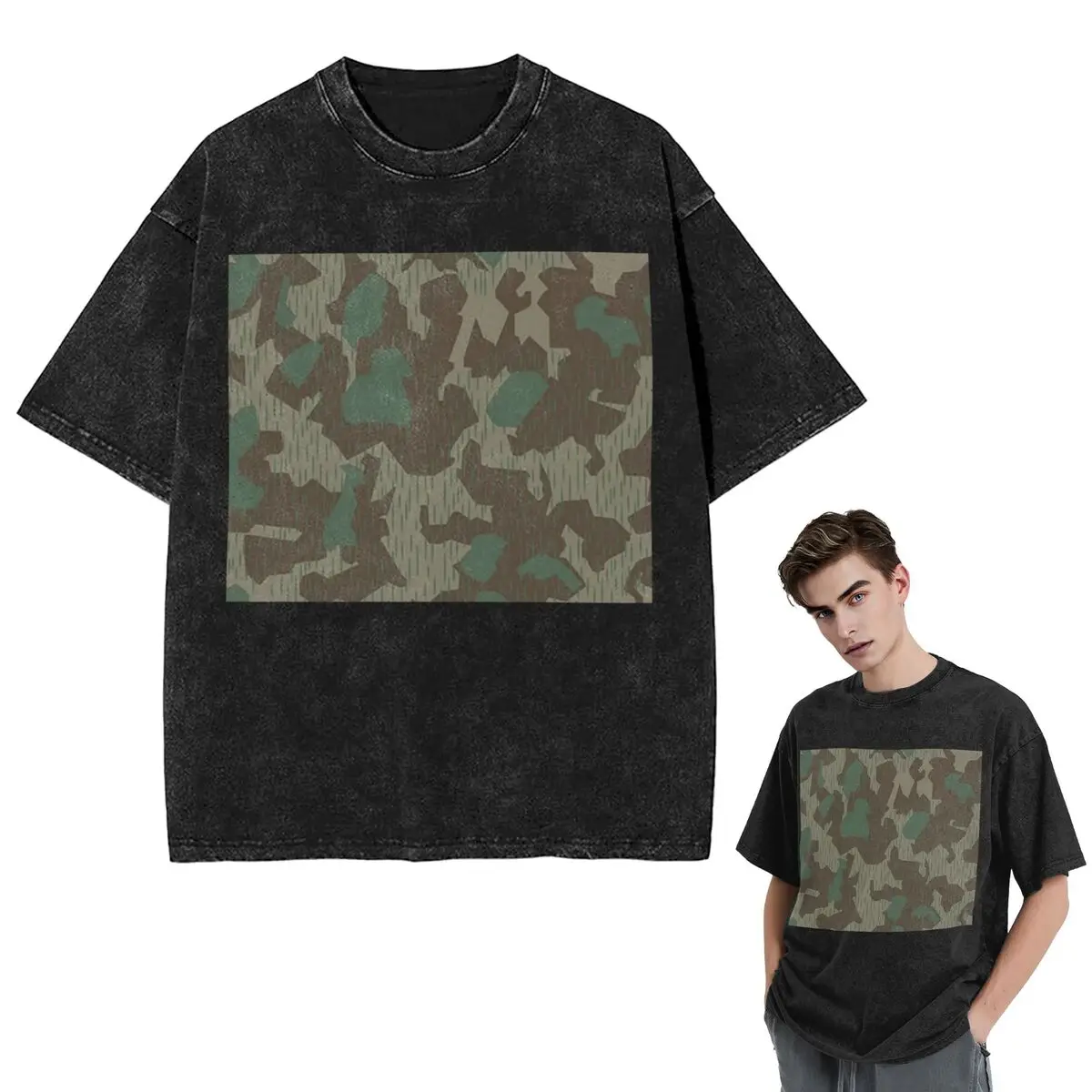 

Streetwear T-Shirts WW2 Germany Military Splinter Camo Splittertarn Camouflage 1 Washed T Shirt Hip Hop T-Shirt Tops Tees