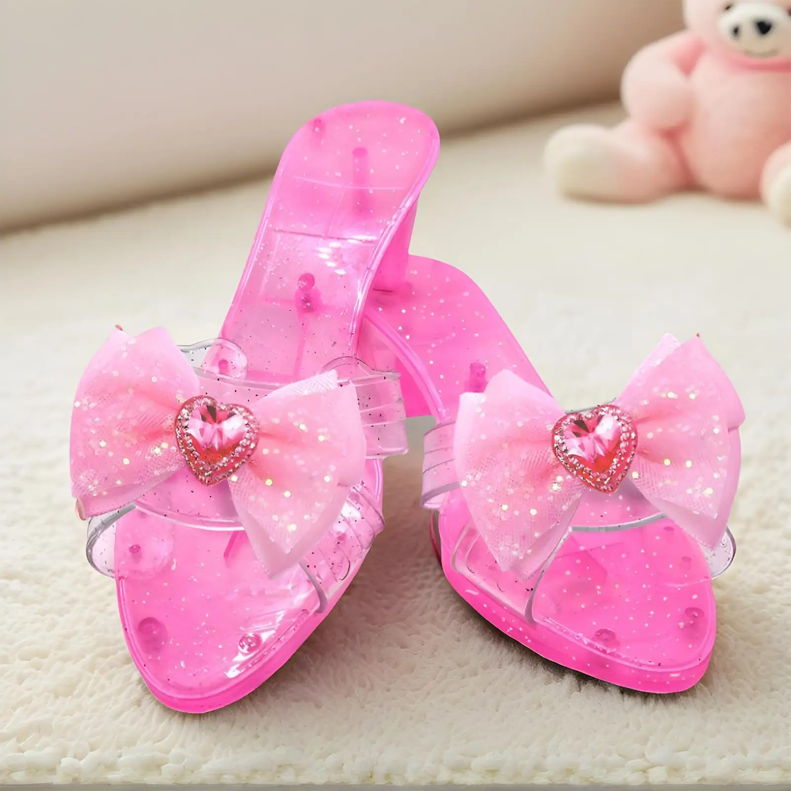 أحذية الأميرة ذات الكعب العالي الكريستالية الوردية/الأزرق للأطفال الصغار كوسبلاي الدعامة ذات الكعب العالي للأطفال البنات عطلة الصور العائلية
