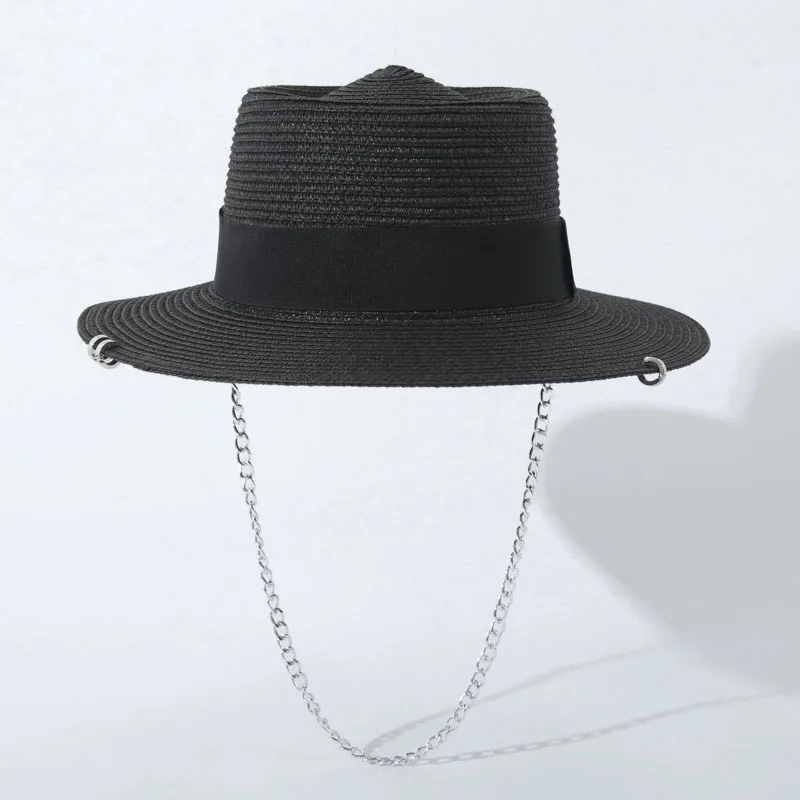 Fashion New Straw Hat For Women's Chain Decorative Sun Hats Silver Earrings Elegant Vintage Beach Hats Dropshipping