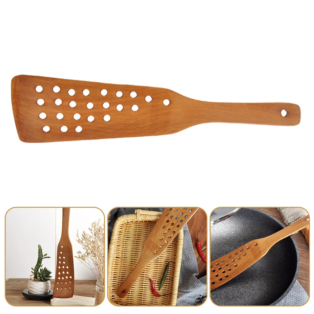 Pasta Strainer 24 Hole Frying Spatula with Holes Honey Wooden Wok Kitchen Handmade Brown