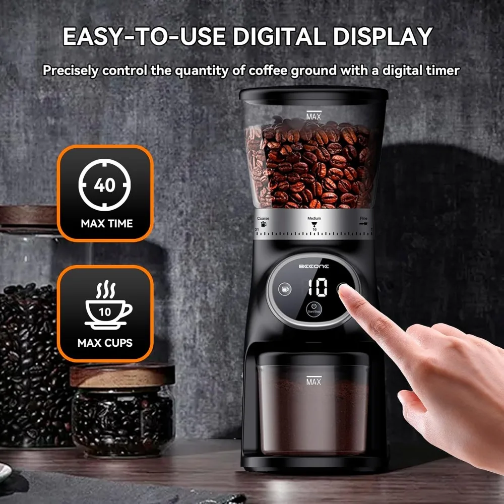 Molinillos de café con Control Digital, 31 ajustes precisos para 1-10 tazas, Espresso eléctrico, molinillo de granos de café