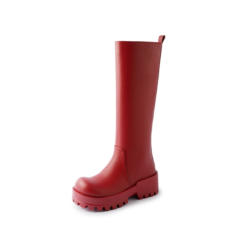 2025 nuevas botas de montar de plataforma para mujer, Botas de lluvia modernas hasta la rodilla de cuero genuino, zapatos de fiesta al aire libre