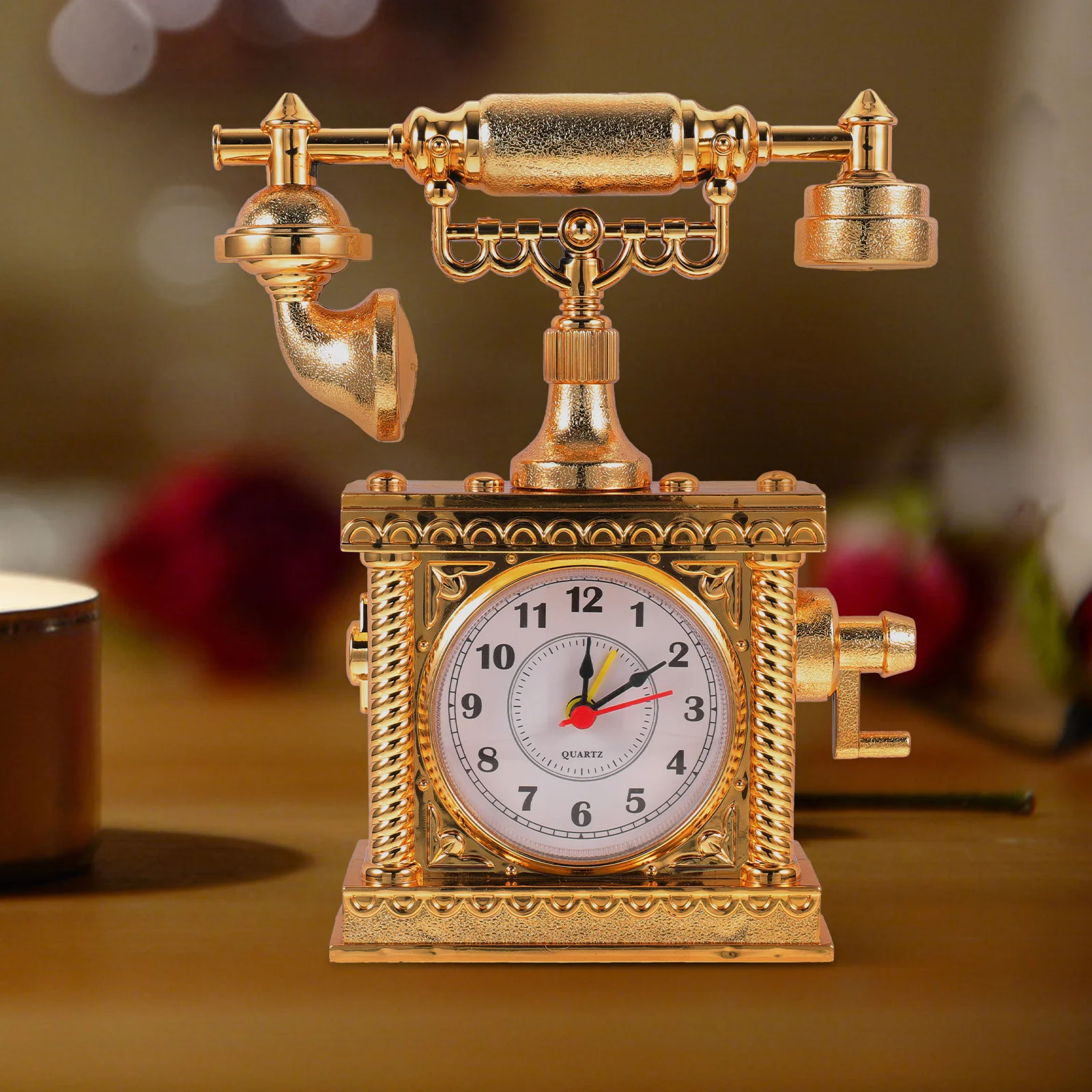 ساعة هاتف ريترو Abs هاتف عتيق للعب الأدوار التفاعل مكتب التعلم ديكور ديكور مكتب المنزل صغير #4