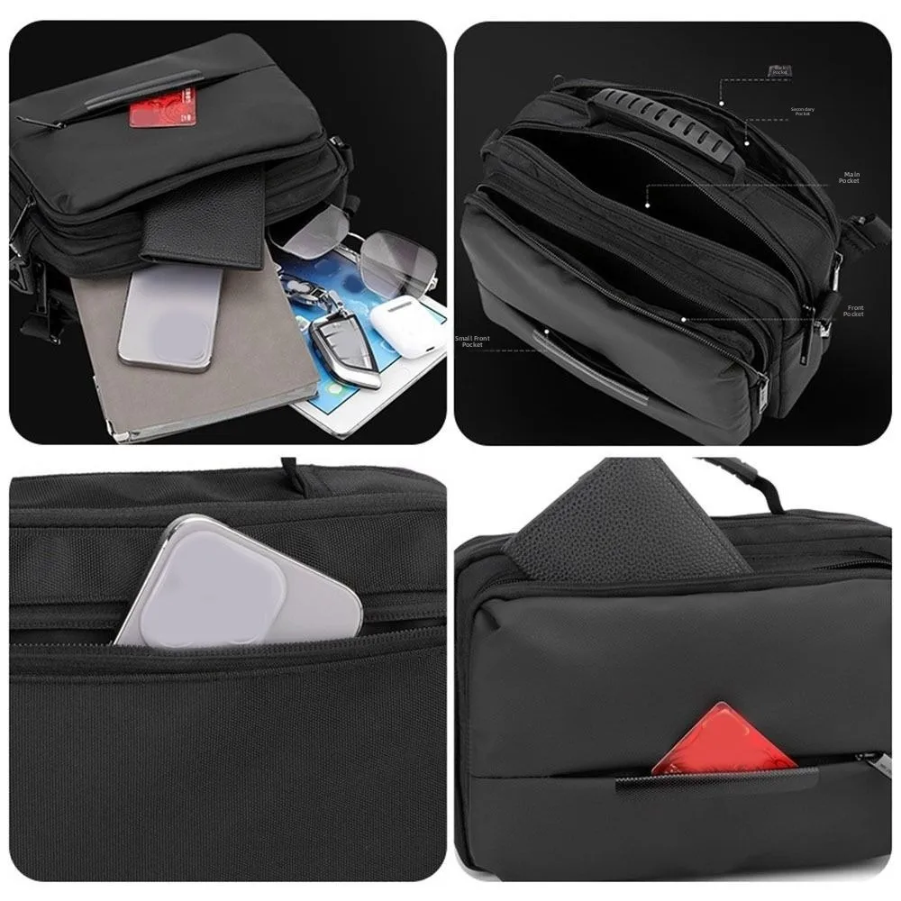 Waterproof Man Crossbody Bag Large Capacity with Handle Shoulder Nylon Bag Multi-Pockets Multi-functional Business Chest Bag
