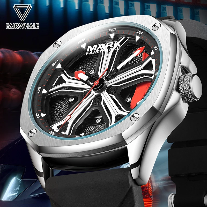 New Mark Fairwhale Luxury Mens Watch Fashion Unique Rotating Wheel Dial Waterproof Casual Silicone Strap Quartz Watches Men Gift