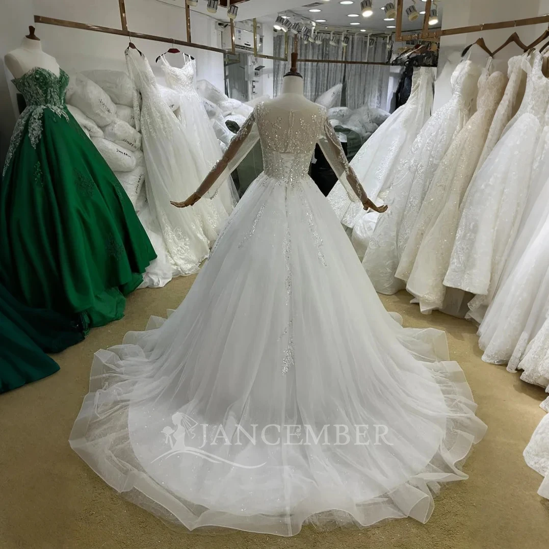 Elegant Silky Lace O-Neck Full Sleeve A Line Wedding Dress Beading Pearls Brown Skin Bridal Gowns Customized свадебное