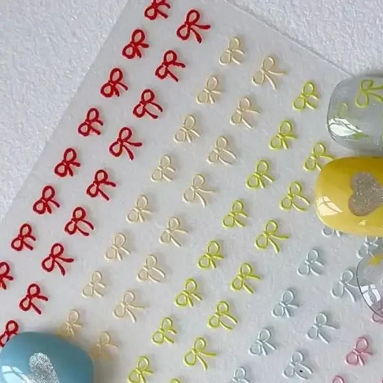 1 hoja de pegatinas para decoración de uñas con lazo de colores mezclados, bonito lazo en relieve, dijes para uñas, decoración de manicura con lazo